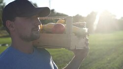 The farmer is holding a box of organic vegetables Stock Footage