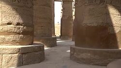Karnak Temple in Luxor, Egypt. The Karnak Temple Complex, commonly known as Karnak, comprises a vast mix of decayed temples, chapels, pylons, and other buildings in Egypt. Stock Footage