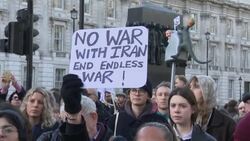 Stop the War coalition protestors outside the US Embassy In London News Clip