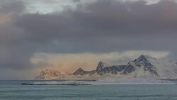 Dramatic Sky over the Winter Norwegian Bay. Time Lapse Stock Footage