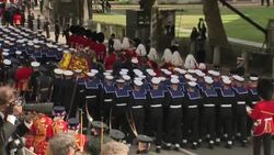 Royal procession carrying coffin of Queen Elizabeth departs Westminster Abbey News Clip