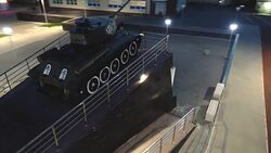 T-34 Soviet Army Medium Battle Tank Memorial Monument at Night Stock Footage