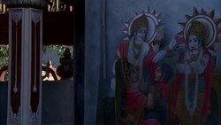 MEDIUM ANGLE OF MURAL OR PAINTING ON WALL. RELIGIOUS, COULD BE ON TEMPLE. Stock Footage