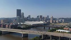 Morning Aerial Establishing Shot of Pittsburgh Skyline Stock Footage