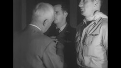 During Korean War, South Korean President Syngman Rhee decorating two USAF fighter pilot aces in Seoul News Clip