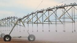 Irrigation pivot system watering agriculture field in 4K 60fps Stock Footage