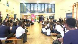 Director Richard Curtis backs initiative to twin London schools with refugee children Stock Footage