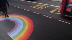 Social distancing signage at a bus stop News Clip
