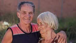 Happy senior couple. Mother and son. Stock Footage