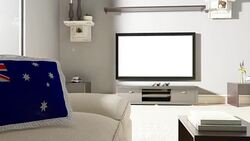 Couch and TV With Flag of Australia Stock Footage