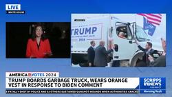 Trump highlights Biden's 'garbage' comments by sitting in trash truck News Clip