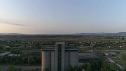 Gottened towers of an old coal mine in Tokod, Hungary Stock Footage