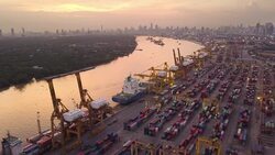 4k resolution aerial view of Logistics and transportation of Container Cargo ship,logistic import export and transport industry Stock Footage
