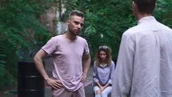 Two man argue with each other Stock Footage