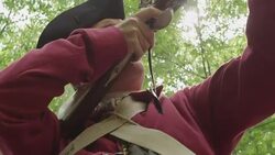 Revolutionary War reenactor firing musket Stock Footage