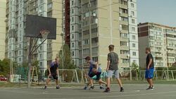 Defender committing a foul during streetball game Stock Footage