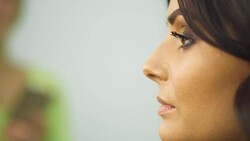 Beautiful young girl in a beauty salon Stock Footage