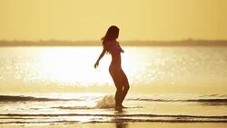 Multi ethnic female in bikini on tropical beach Stock Footage