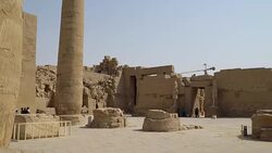 Karnak Temple in Luxor, Egypt. The Karnak Temple Complex, commonly known as Karnak, comprises a vast mix of decayed temples, chapels, pylons, and other buildings in Egypt. Stock Footage