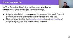 Writing descriptive sentences about a special item based on ‘The Proudest Blue’ Instructional Video