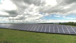 Solar panels at a solar farm News Clip