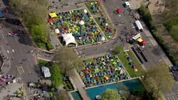 Aerials of Extinction Rebellion protest camp at Marble Arch News Clip