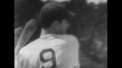 United States, c.1951: A crowd cheers as Joe DiMaggio hits a double Stock Footage