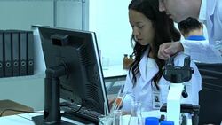Scientists team meeting and talking in laboratory or medical center. Concept of science, testing development and lab industry. Stock Footage