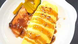 salmon steak and omelet Stock Footage