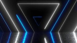 Abstract triangles neon tunnel with reflection, computer generated background Stock Footage