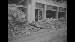 Debris and damage to downtown Bakersfield from 1952 earthquake News Clip