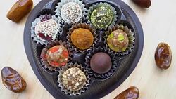 dried fruit , date fruit , date ball with cereal Stock Footage