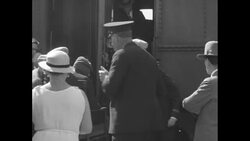 Business magnate John D. Rockefeller, Sr. getting off train in wheelchair in Ormond Beach, FL News Clip