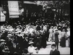 Paris, France. Headlines announcing mobilisation. French troops enter WW1, 1914 Stock Footage