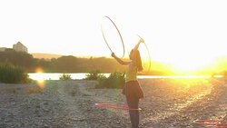 girl with Hoop in nature Stock Footage