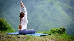 Woman doing Lotus asana Stock Footage