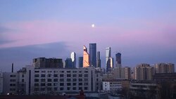 Moscow International Business Center in the morning at sunrise Stock Footage