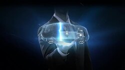 Businessman opens palm, Electronic car, ion battery echo car. Charging car battery. Battery level check, future car. side view. 4k movie. Stock Footage