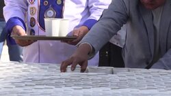 CLEAN : A giant Tutankhamun mask made with coffee cups sets world record News Clip