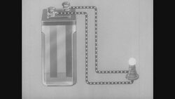 1950s: Illustration of battery with wires and text Stock Footage