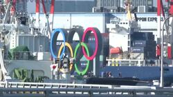 CLEAN : Japan: Authorities re-install Olympic Rings in Tokyo Bay News Clip