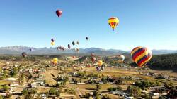 Drone Footage of Hot Air Balloons' Colorful Serenity Stock Footage