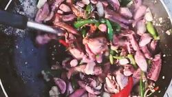 Squid Basil on pan Stock Footage