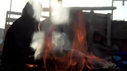 Sequence showing a Palestinian family cooking breakfast in the village of Khan Al Ahmar, West Bank Stock Footage