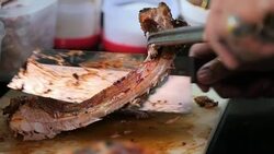 Preparing Barbecue Ribs Slow Motion Stock Footage