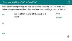 Applying the new 'oo' spellings, including 'ue', 'ui' and 'ou' Instructional Video