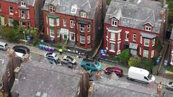 Drone footage shows the police cordon at Rutland Avenue in Liverpool News Clip