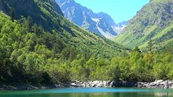 View lake scenes in mountains, national park Dombai, Caucasus, Russia, Europe Stock Footage