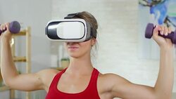 Woman Doing Workout in VR Headset Stock Footage