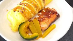 salmon steak and omelet Stock Footage